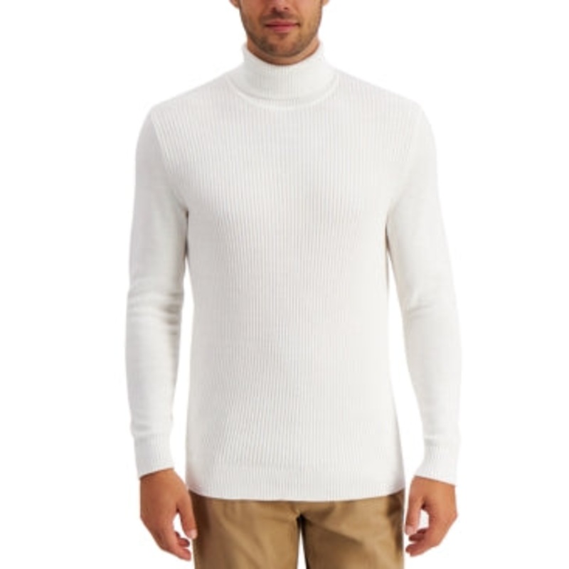 Club Room Mens Textured Cotton Turtleneck Sweater Winter Ivory 2XL