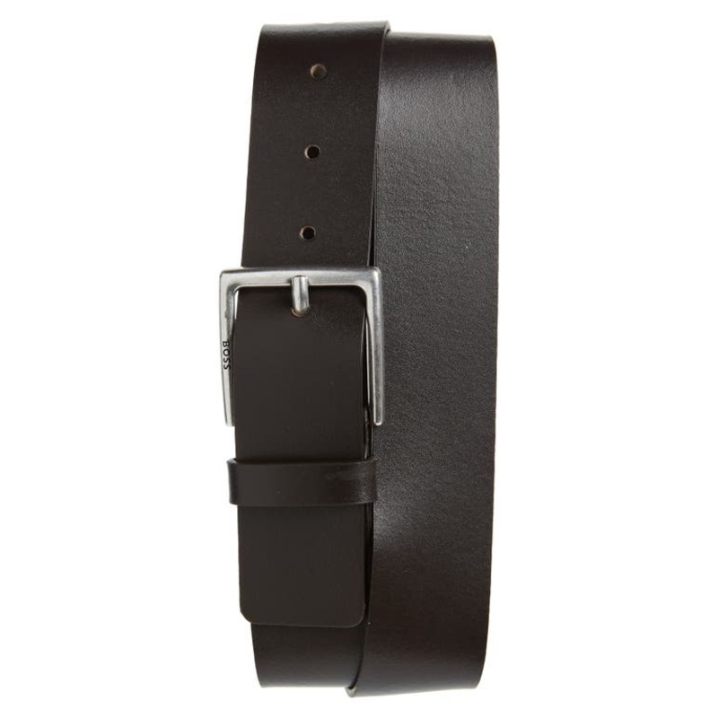 Hugo Boss Mens Rummi Leather Belt Size 38 Dark Brown