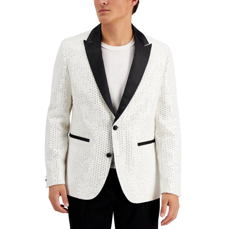 I.N.C. International Concepts Men's Slim-Fit Sequin Sport Coat White Pure XL