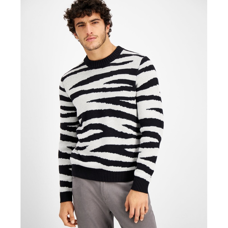 I.N.C. International Concepts Men's Zebra Stripe Sweater Large Black Grey