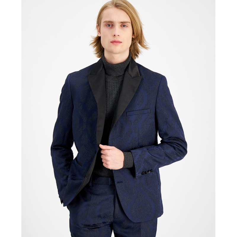 INC INTERNATIONAL CONCEPTS Mens Slim-Fit Vintage Brocade Sport Coat Blue XL