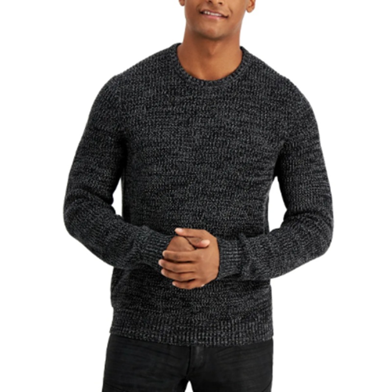 INC International Concepts Mens Textured Crewneck Sweater Deep Black Large