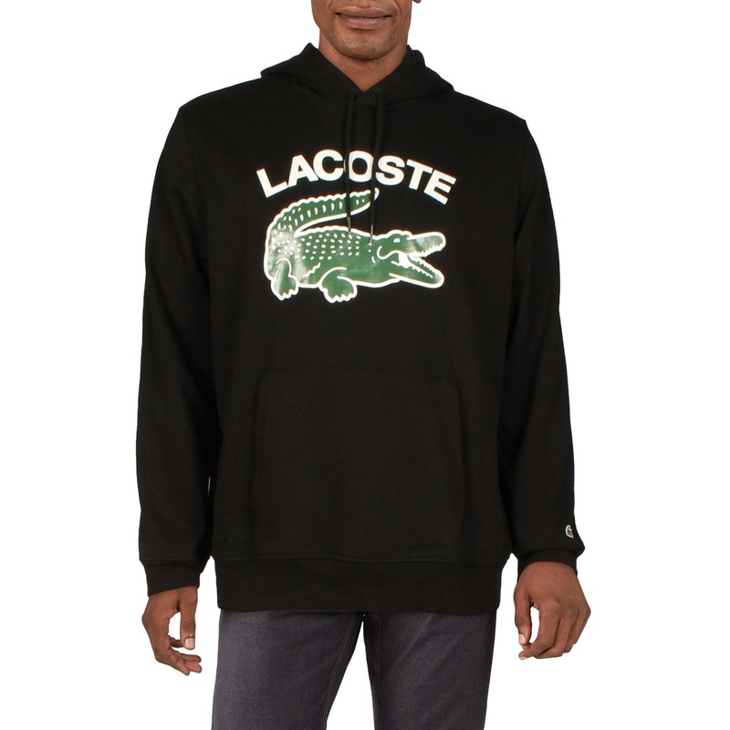 Lacoste Mens Logo Hoodie Sweatshirt Black White Green 3XL XXXL