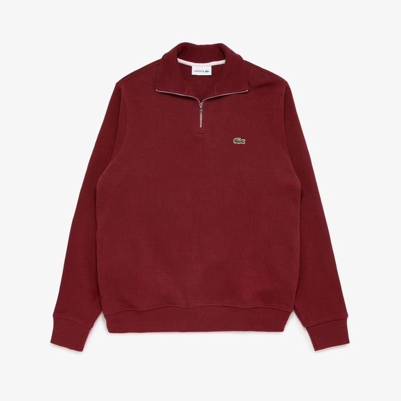Lacoste Mens Solid Quarter-Zip Sweater Bordeaux Red Medium / 4