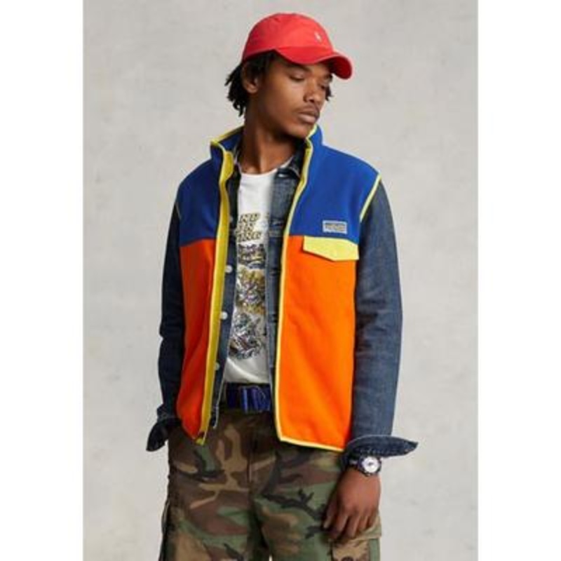 Polo Ralph Lauren Men's Color-Blocked Brushed Fleece Vest Sailing Orange Small