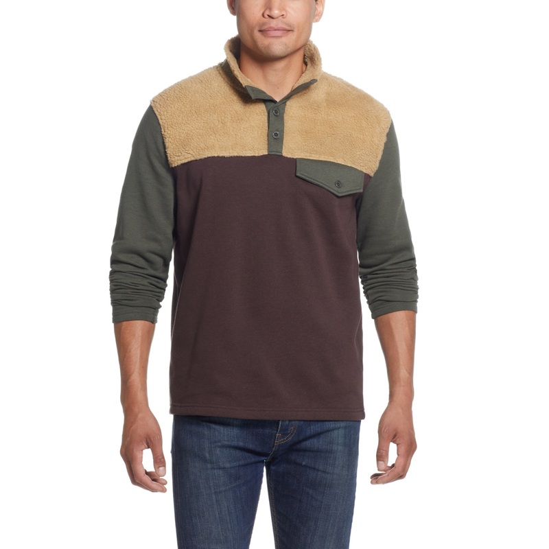 Weatherproof Vintage Men's Knit and Sherpa Mixed Pullover Sweater Medium