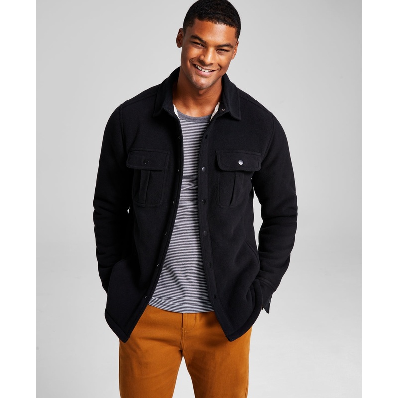 And Now This Men's Black Polar Fleece Shirt Jacket Medium