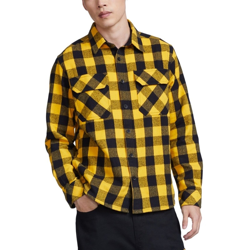 Caterpillar Men's Buffalo Check Heavyweight Flannel Shirt Yellow Black Medium