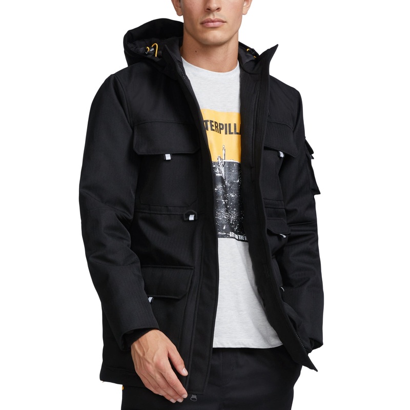 Caterpillar Mens  Hooded Utility Work Jacket Black Large