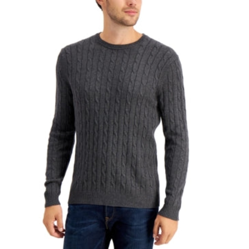 Club Room Men's Charcoal Heather Grey Cable Knit Sweater 3XL