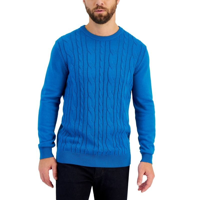 Club Room Mens Mixed Cable Knit Long Sleeve Sweater Blue 2XL