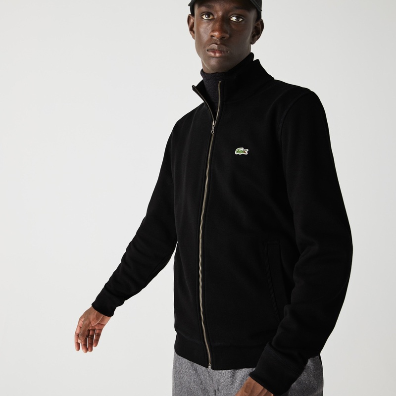 Lacoste Men's Full Zip Cotton Sweater Size 4 / Medium Black