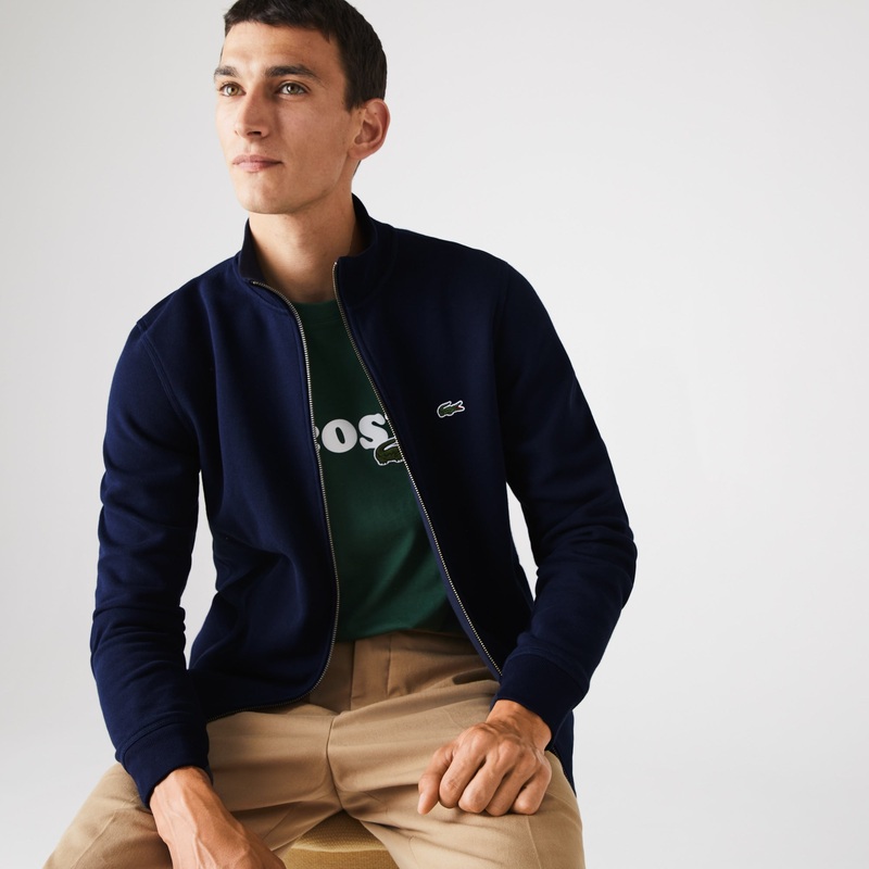 Lacoste Men's Full Zip Sweater XL / 6 Navy Blue Cotton