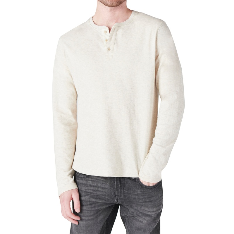 Lucky Brand Mens Duo-Fold Henley Sweater Oatmeal Medium