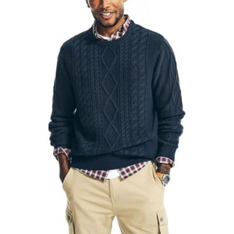 Nautica Mens Crewneck Cable Knit Sweater Classic-Fit Navy Blue XXL 2XL