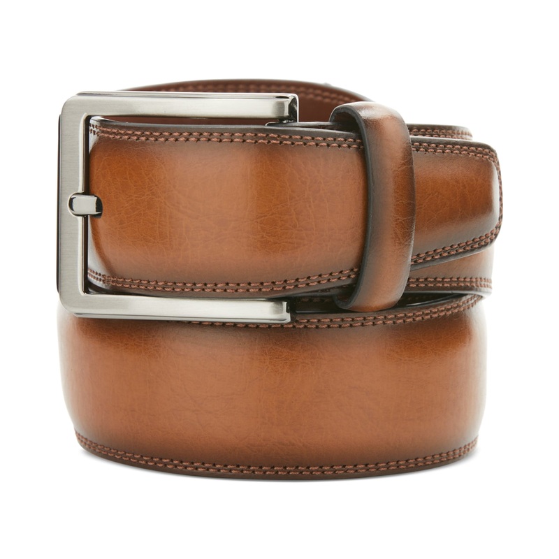 PERRY ELLIS PORTFOLIO Men's Bonded Leather Belt Luggage Brown XL 42 44