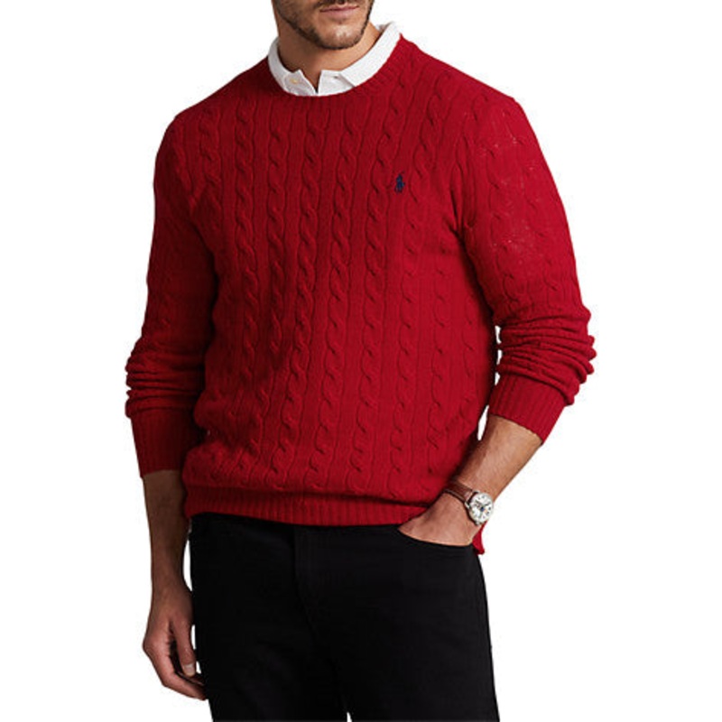 Polo Ralph Lauren Men's Crewneck Cable-Knit Wool Sweater Red 2LT 2XLT