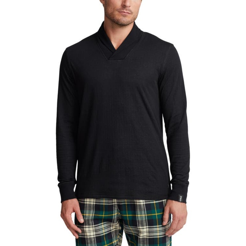 Polo Ralph Lauren Mens Shawl-Collar Sleep Shirt Polo Black Andover Black  XL