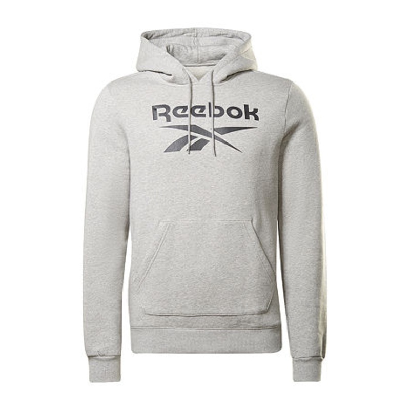 Reebok Men's Logo-Print French Terry Pullover Hoodie Sweatshirt Heather Grey Black 2XL