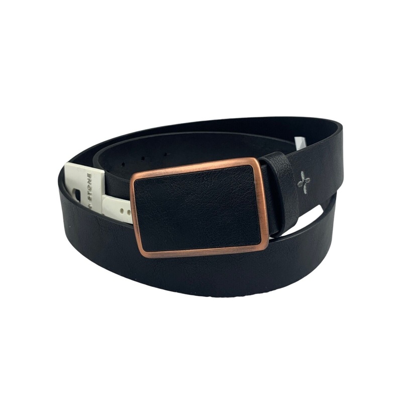 Sun + Stone Mens Faux Leather Plaque Buckle Belt Black Large