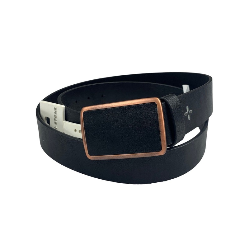 Sun + Stone Mens Faux Leather Plaque Buckle Belt Black Small 30 - 32