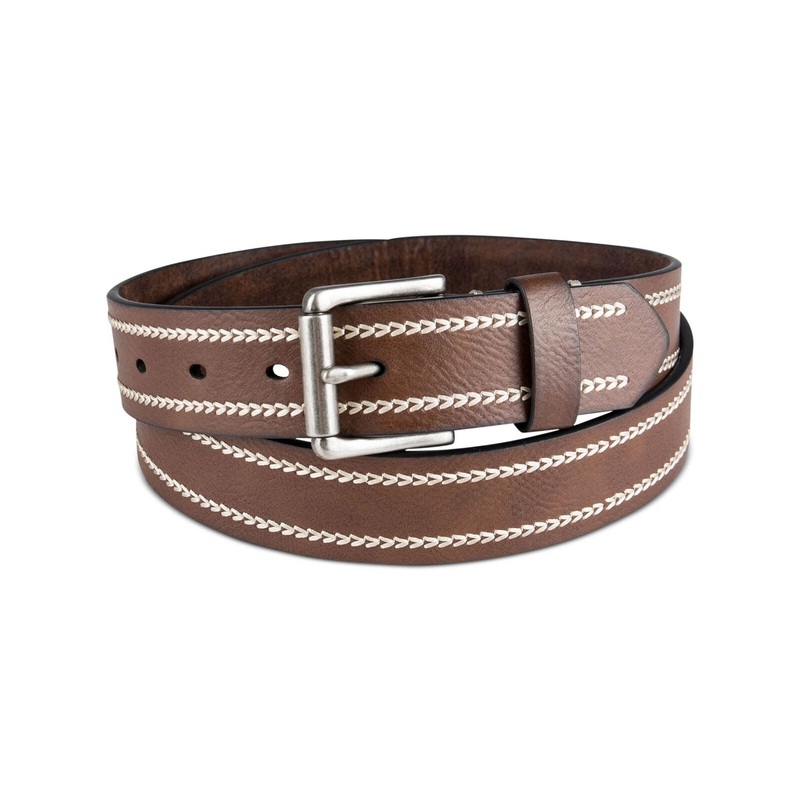 Sun + Stone Mens Faux Leather Stitched Belt Brown Medium 34 36