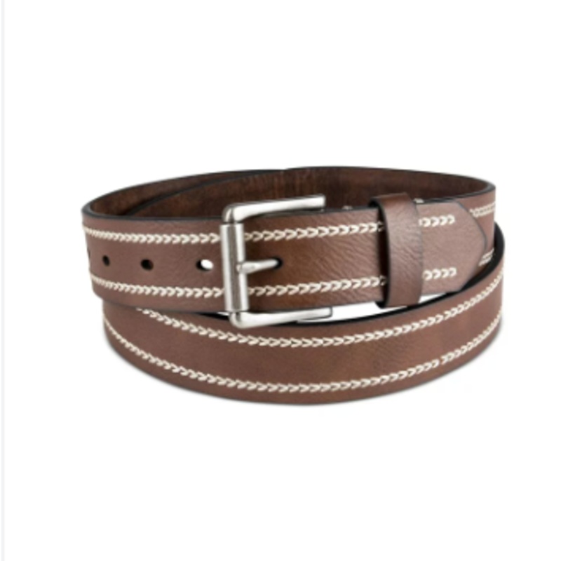 SUN + STONE Mens Heavy Stitch Faux Leather Casual Belt Brown Large 38 40