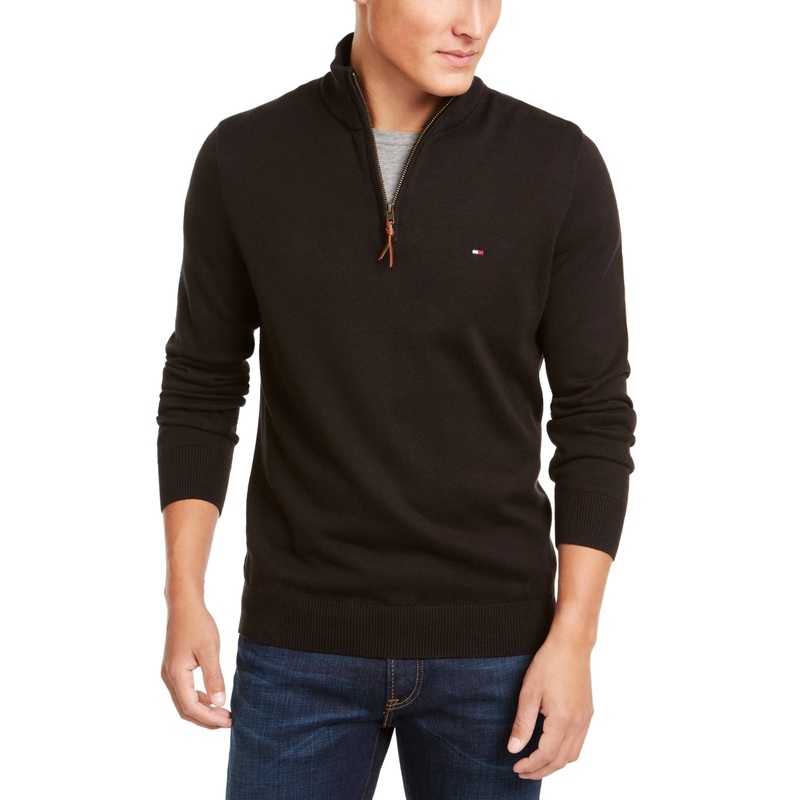 Tommy Hilfiger Mens Quarter Zip Sweater 5XB 5XL Big Black