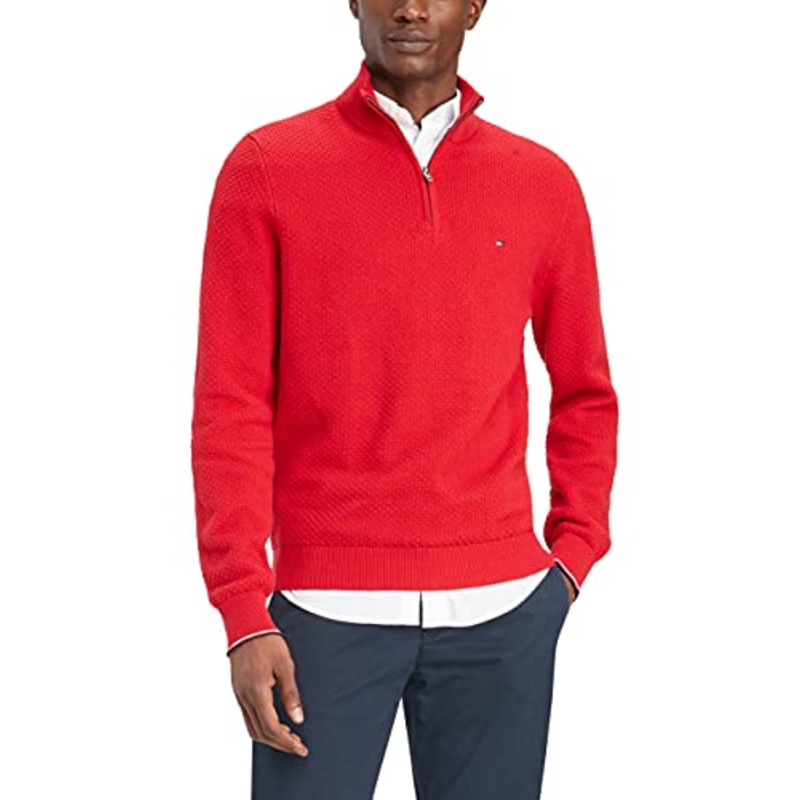 Tommy Hilfiger Mens Textured Mock Neck Sweater Medium Red