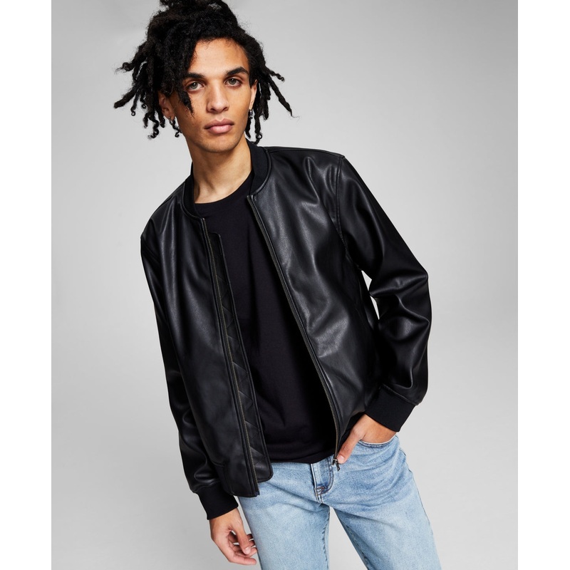 And Now This Men's Faux Leather Bomber Jacket Black 2XL