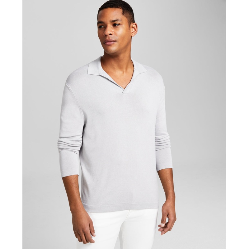 And Now This Men's V-Neck Polo Sweater Small Light Grey