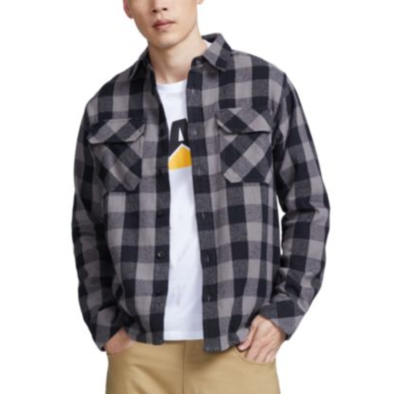 CATERPILLAR Men's Buffalo Check Heavyweight Overshirt Grey Black Large