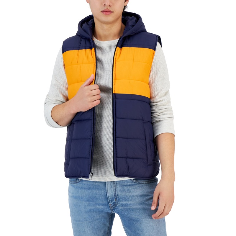 Club Room Men's Colorblocked Puffer Vest Navy Blue Large