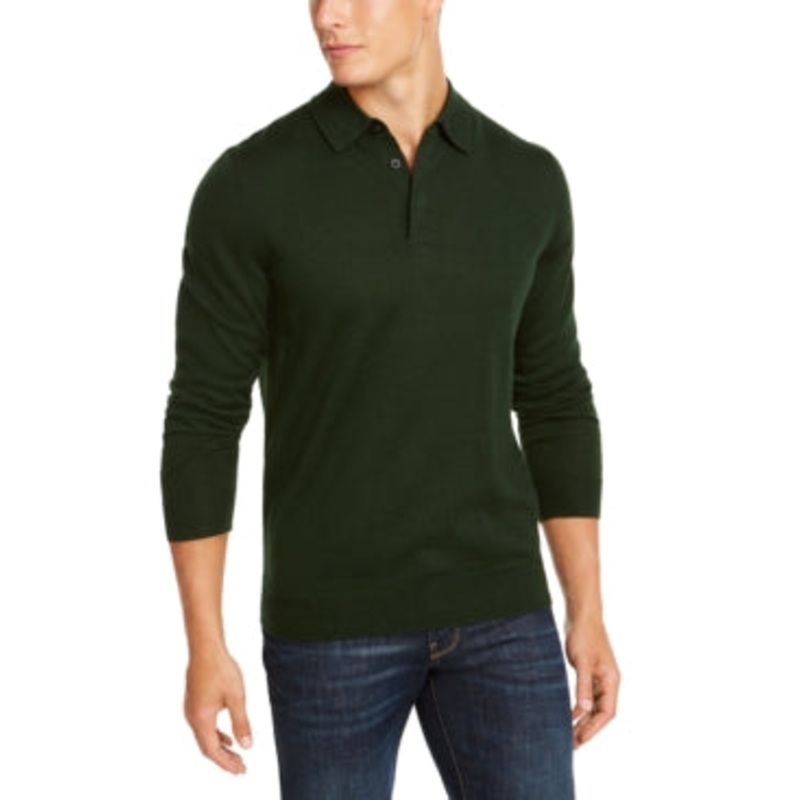 Club Room Men's Henley Sweater Knit Ivy League Green 2XL
