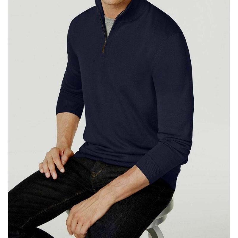 Club Room Men's Regular-Fit 1/4 Zip Sweater Navy Blue Size Large