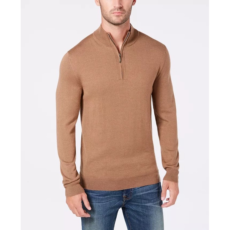Club Room Men's Regular-Fit 1/4-Zip Sweater XL Light Brown Wool