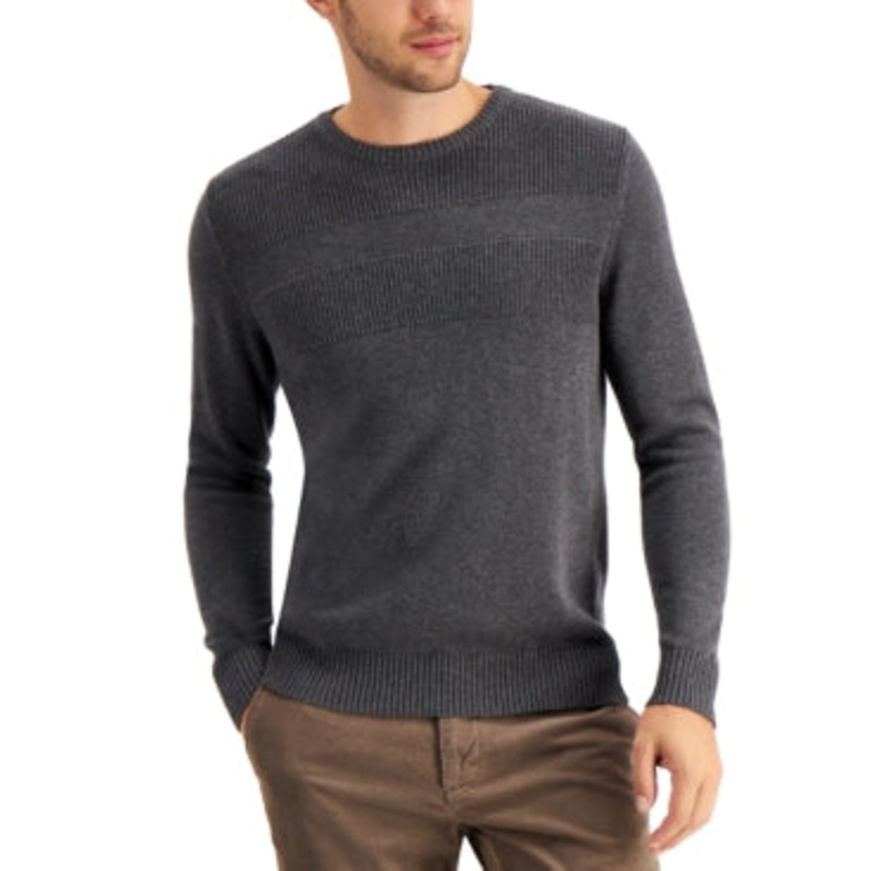 Club Room Men's Textured Cotton Sweater Charcoal Grey XL Crewneck