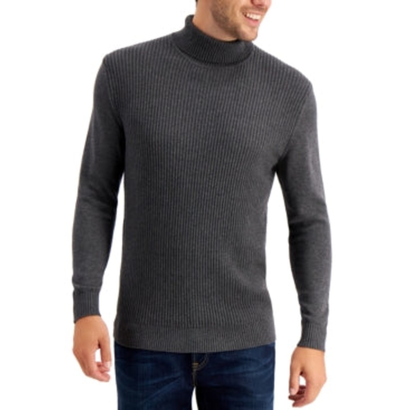 Club Room Men's Textured Cotton Turtleneck Sweater Charcoal 2XL