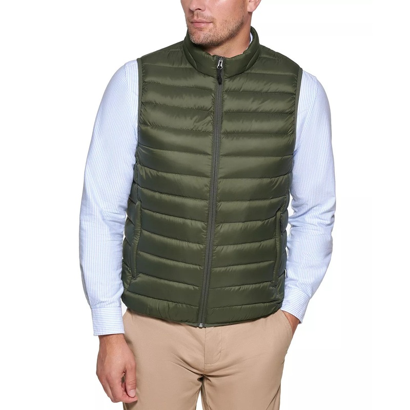 Club Room Mens Puffer Down Packable Olive Green Vest Small