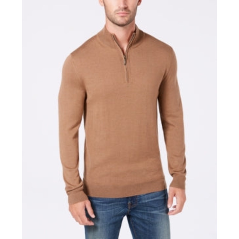 Club Room Mens Regular Fit Quarter Zip Sweater Brown Fawn Heather 2XL