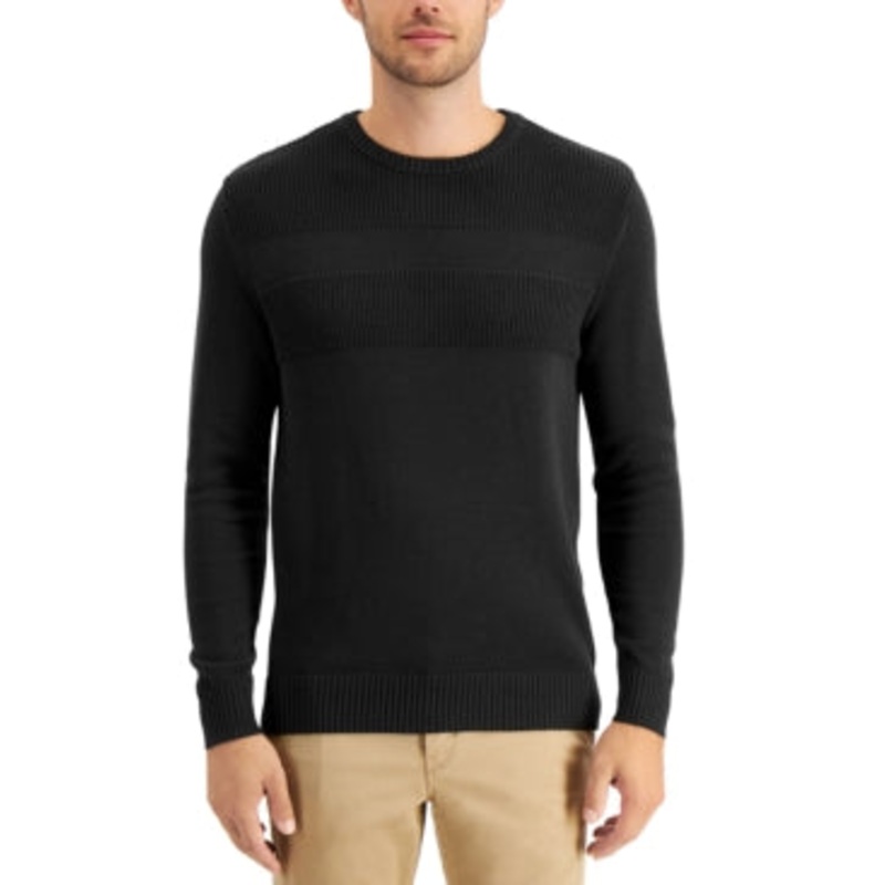 Club Room Mens Textured Cotton Sweater Deep Black Small