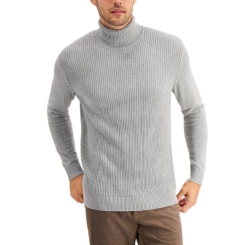 Club Room Mens Textured Cotton Turtleneck Sweater Soft Grey Medium