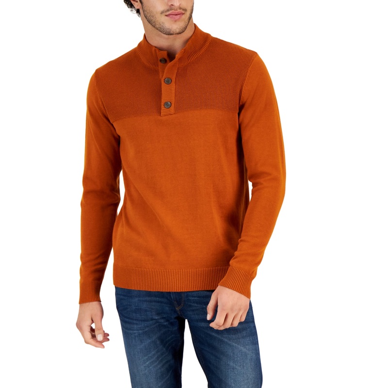 Club Room Mens Waffle Sweater Deep Rust Large