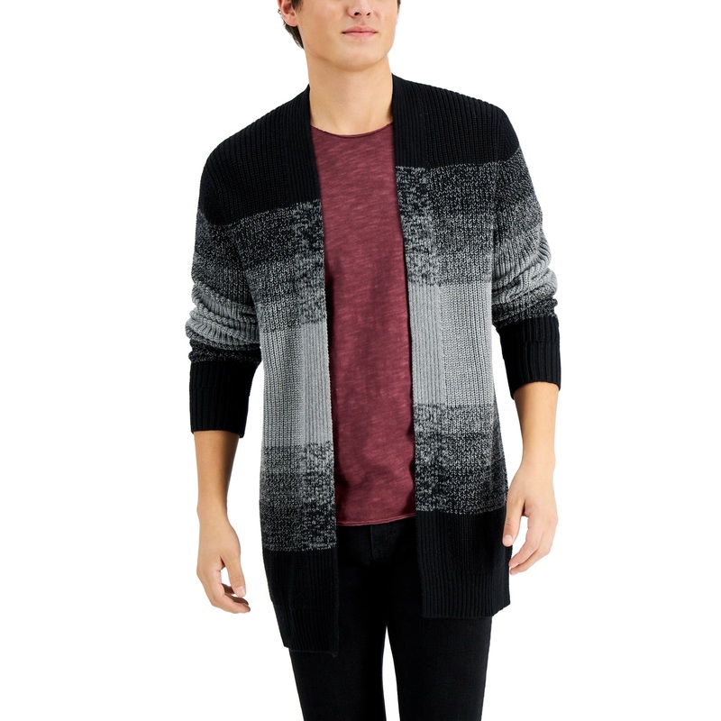 I.N.C. International Concepts Mens Bryce Cardigan Sweater Large Black Grey