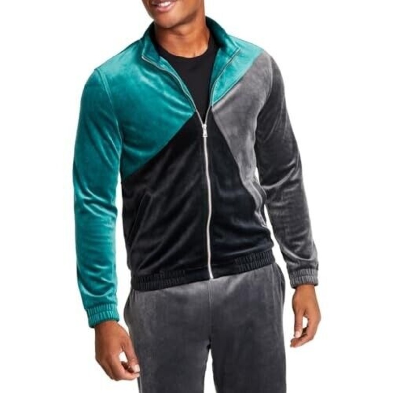 INC International Concepts Mens Velour Colorblock Track Jacket Green XS