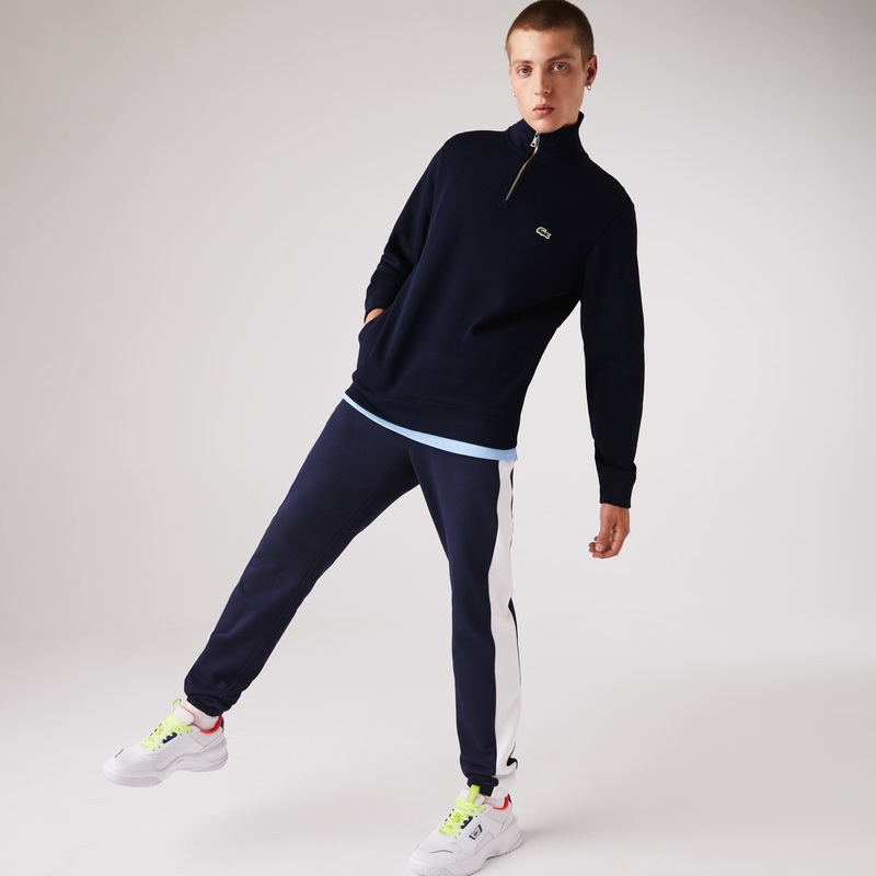 Lacoste Men's Solid Quarter Zip Sweatshirt Navy Blue 2XL