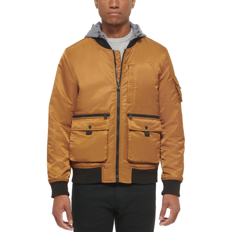 Levi's Men's Hooded Utility Soft Rib Knit Bomber Jacket Worker Brown Large