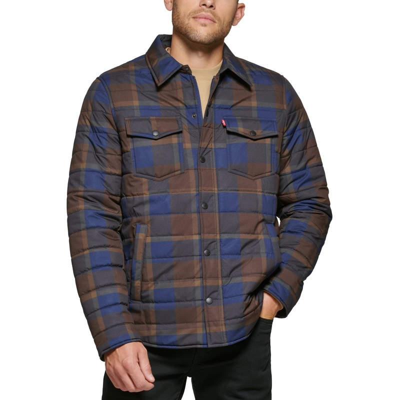 Levis Mens Quilted Shacket Navy Plaid XL
