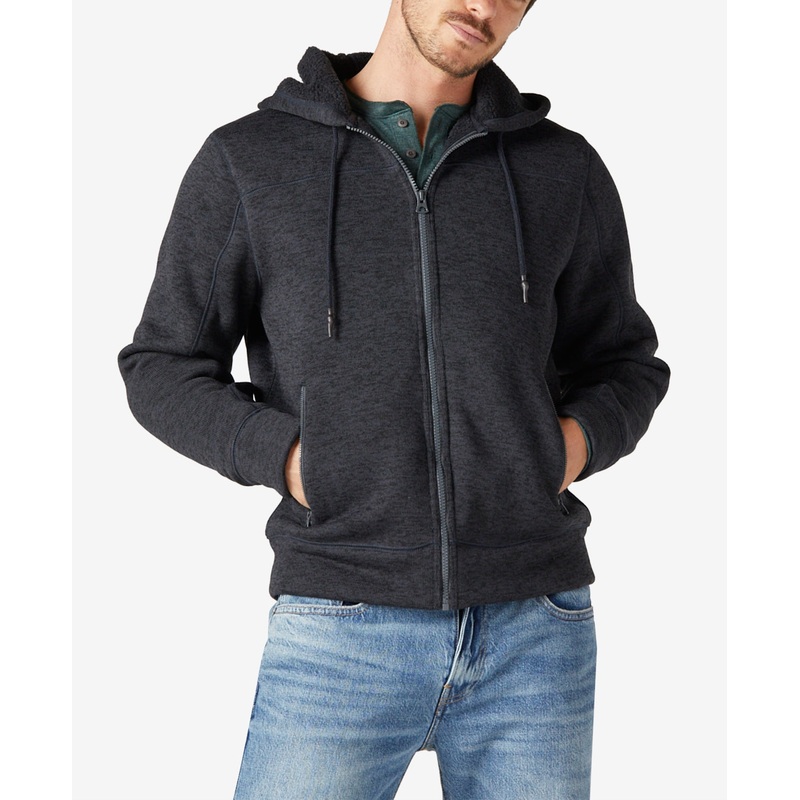 Lucky Brand Los Feliz Fleece Full Zip Hoodie Sweatshirt Large Black Sherpa Lined