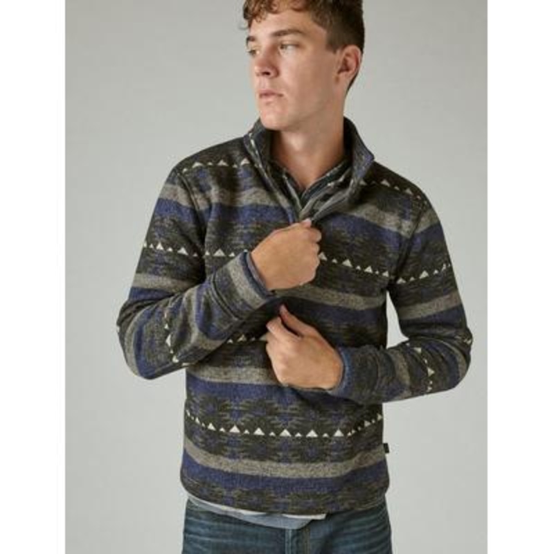 Lucky Brand Los Feliz Fleece Half Zip Mock Neck Sweater Blue Black Grey XXL